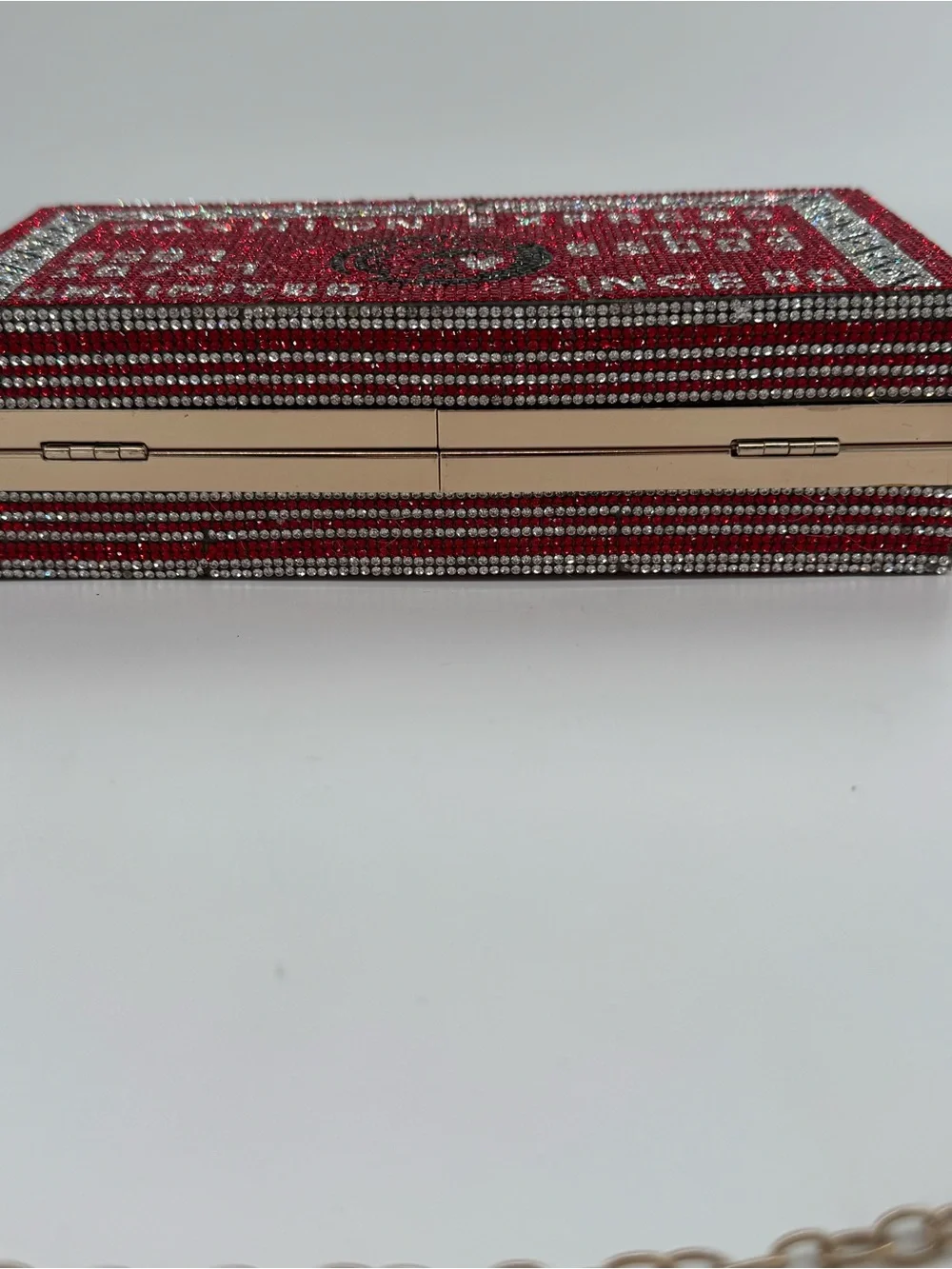 Fashion Express Red Crystal Evening Clutch with Gold Chain Strap